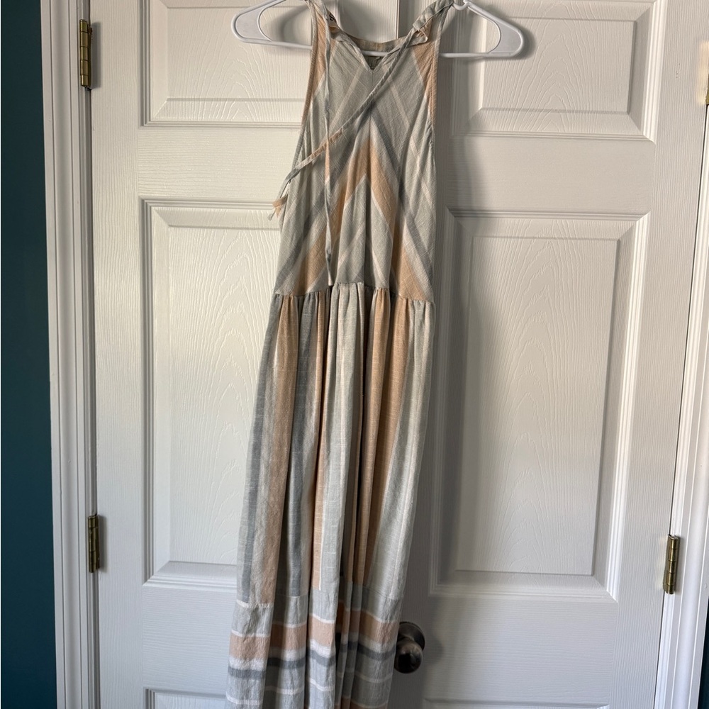 Listicle Striped Halter Maxi Dress in Beige and Gray - Picture 3 of 3